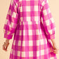 Ruched Plaid Three-Quarter Sleeve Shirt Dress