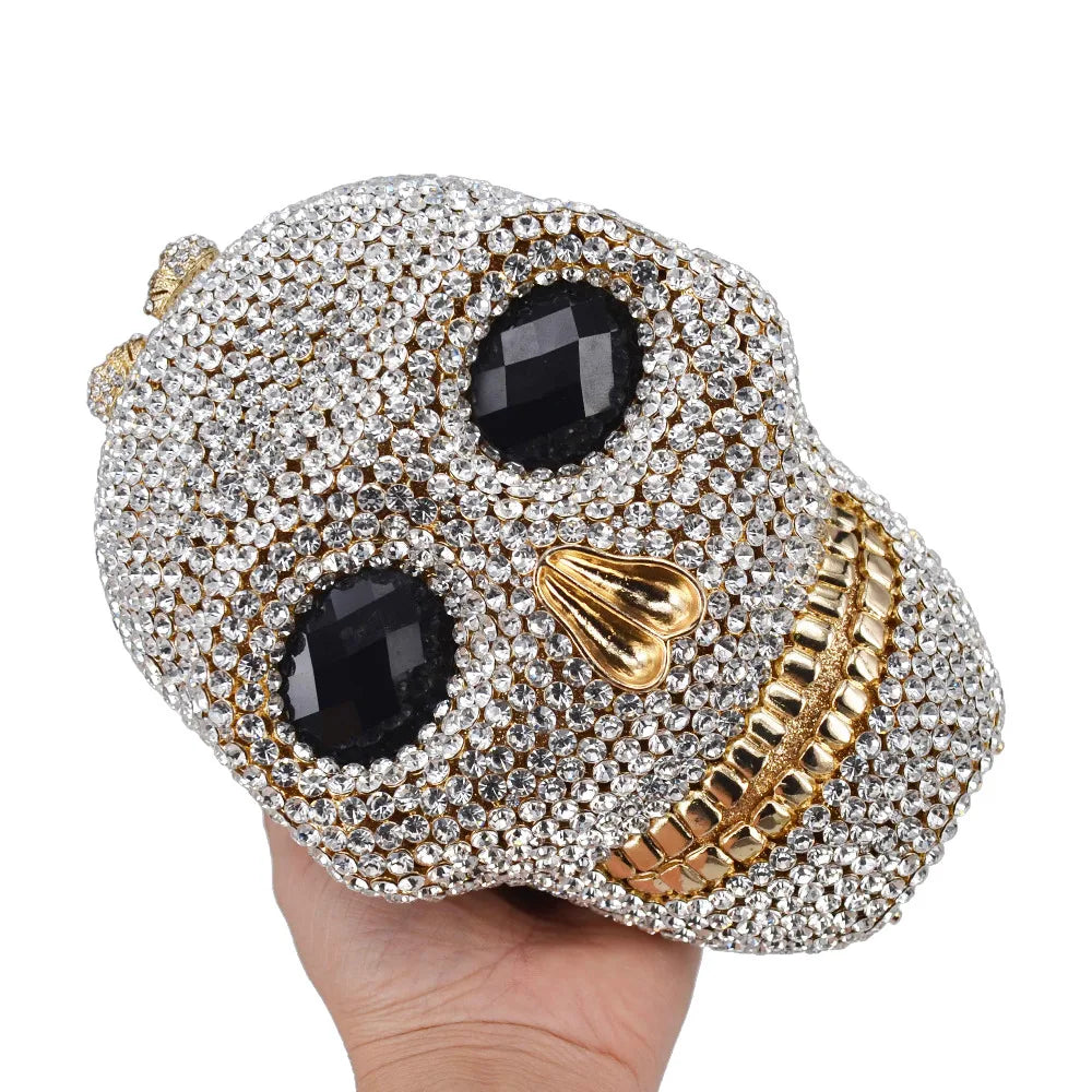 Rhinestone Skull Head Clutch Bag