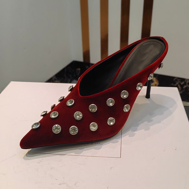 Crystal Polka Dot Pointed Toe Mules