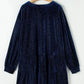 Plus Size Textured Velvet Decorative Button Long Sleeve Dress