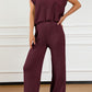 Pocketed V-Neck Top and Wide Leg Sweater Set