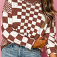 Checkered Round Neck Long Sleeve Sweater