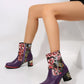 PU Leather Flower Block Heel Boots