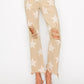 RISEN High Rise Star Printed Frayed Hem Jeans