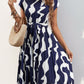 Tied Pleated Printed Cap Sleeve Dress