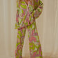 Printed Collared Neck Long Sleeve Top and Pants Lounge Set