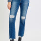 RISEN High Rise Distressed Crop Straight Jeans