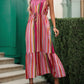 Lace Detail Striped Halter Neck Midi Dress