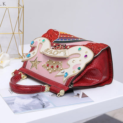 Exquisite Serpentine Pattern Handbag with Embellishments
