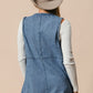 Braided Trim Open Front Denim Vest