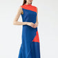 Miyake Pleated Contrast Irregular Spliced Midi Dress