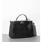 PU Woven Hollow Out Shoulder Handbag