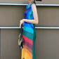 Miyake Pleated Multicolor Sleeveless Midi Dress