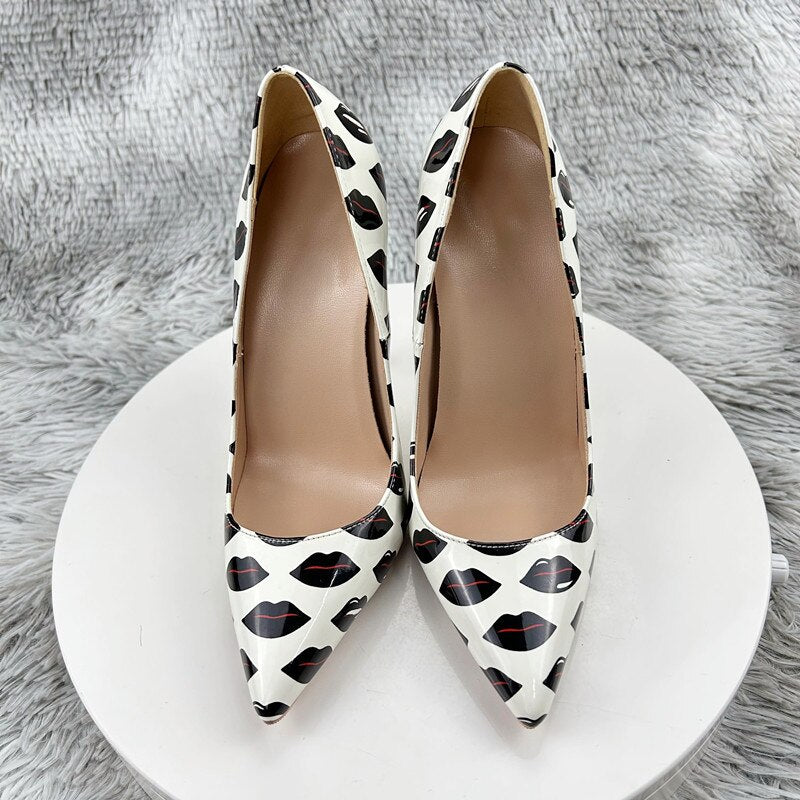 Printed Pointy Toe High Heel Slip-On Shoes