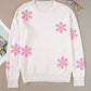 Flower Round Neck Long Sleeve Sweater