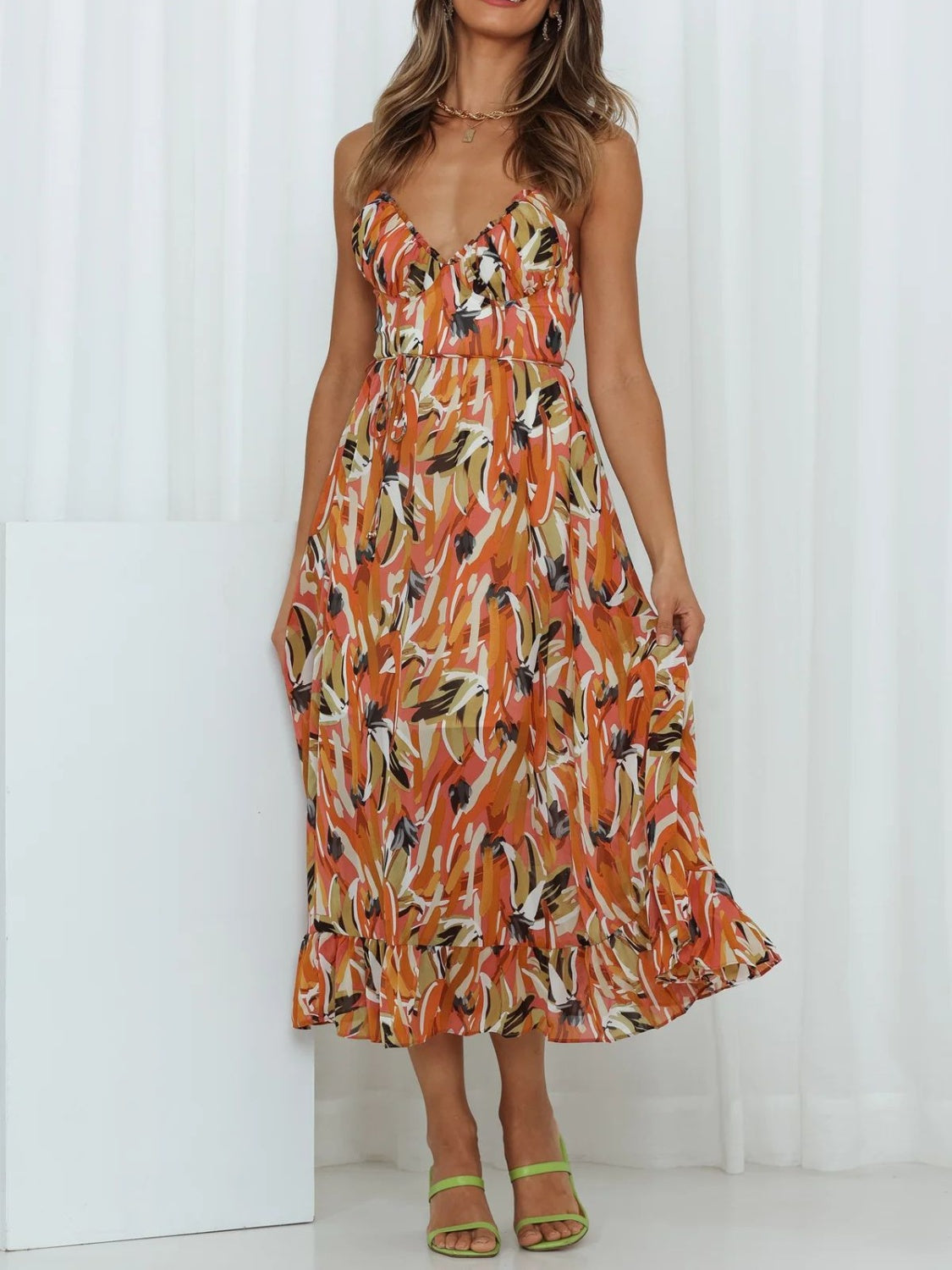 Printed Sleeveless Midi Cami Dress