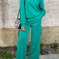 Round Neck Long Sleeve Top and Drawstring Pants Set