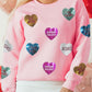 Valentine’s Day Sequin Heart Round Neck Long Sleeve Sweatshirt