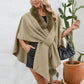 Fuzzy Trim Open Front Poncho