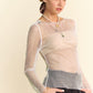 Sparkling Rhinestone Sheer Mesh Round Neck Top