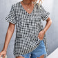 Plaid V-Neck Short Sleeve Blouse