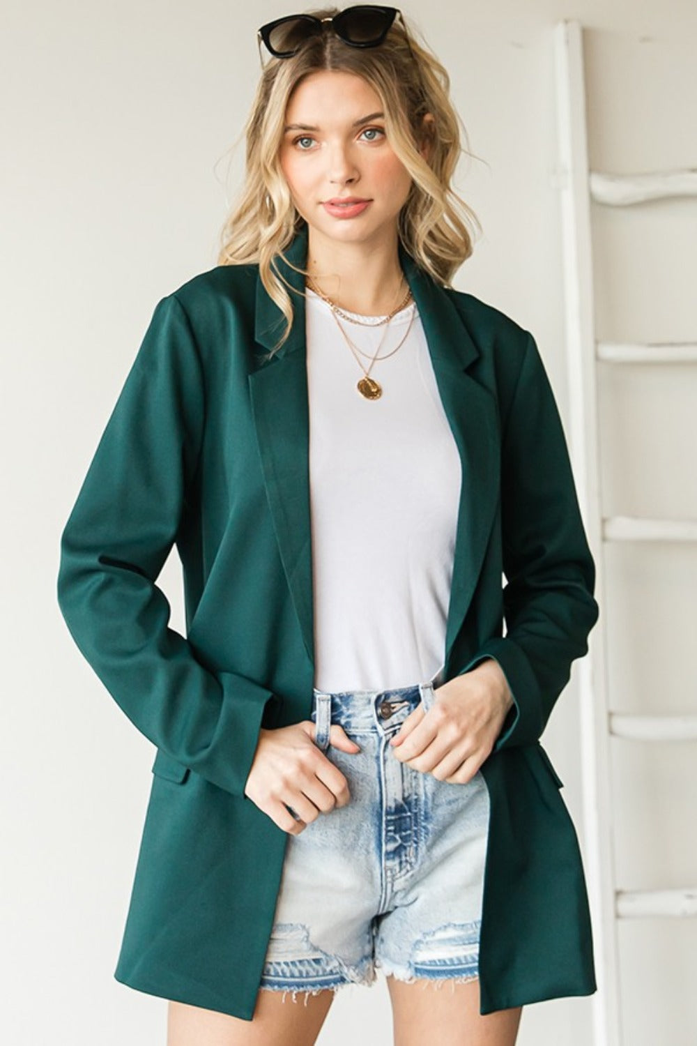 Open Front Long Sleeve Blazer with Pockets