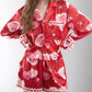 Valentine’s Day Lace Detail Heart Print Collared Neck Top and Shorts Lounge Set