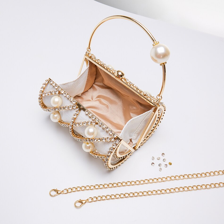 Embellished Hollow Out Metal Cage Barrel Bag