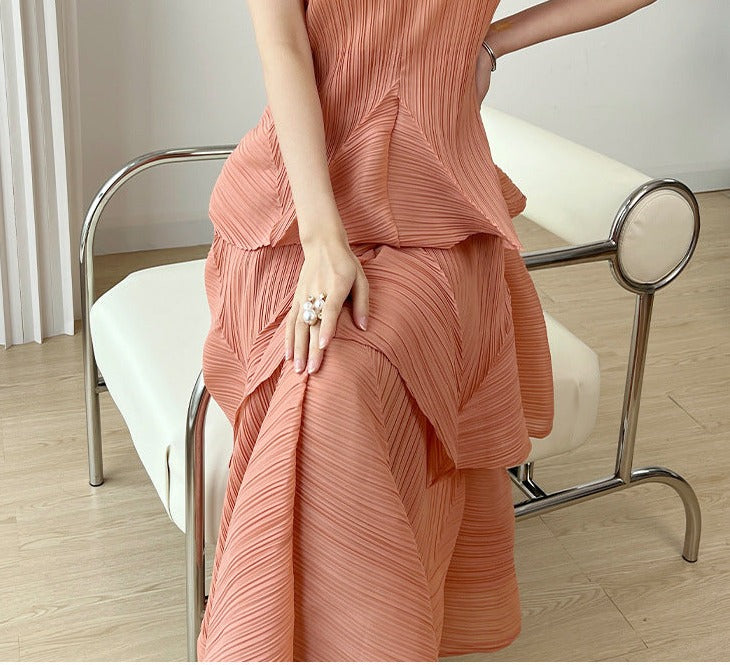 Miyake Pleated Tiered A-Line Midi Dress
