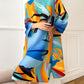 Miyake Pleated Printed Bell Sleeve Mini Dress