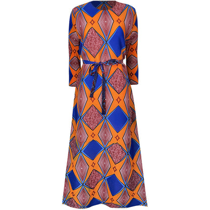 Miyake Pleated Geometric Print Midi Dress