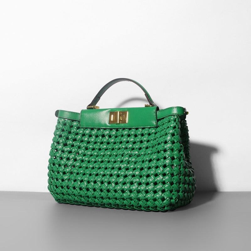 PU Woven Hollow Out Shoulder Handbag