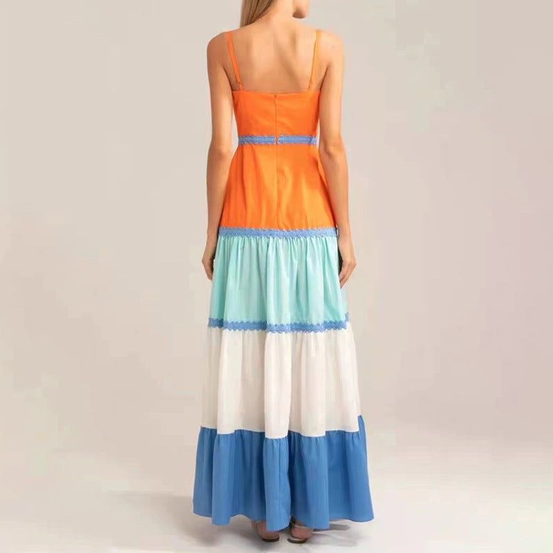 Contrast Color Block Sleeveless Maxi Dress