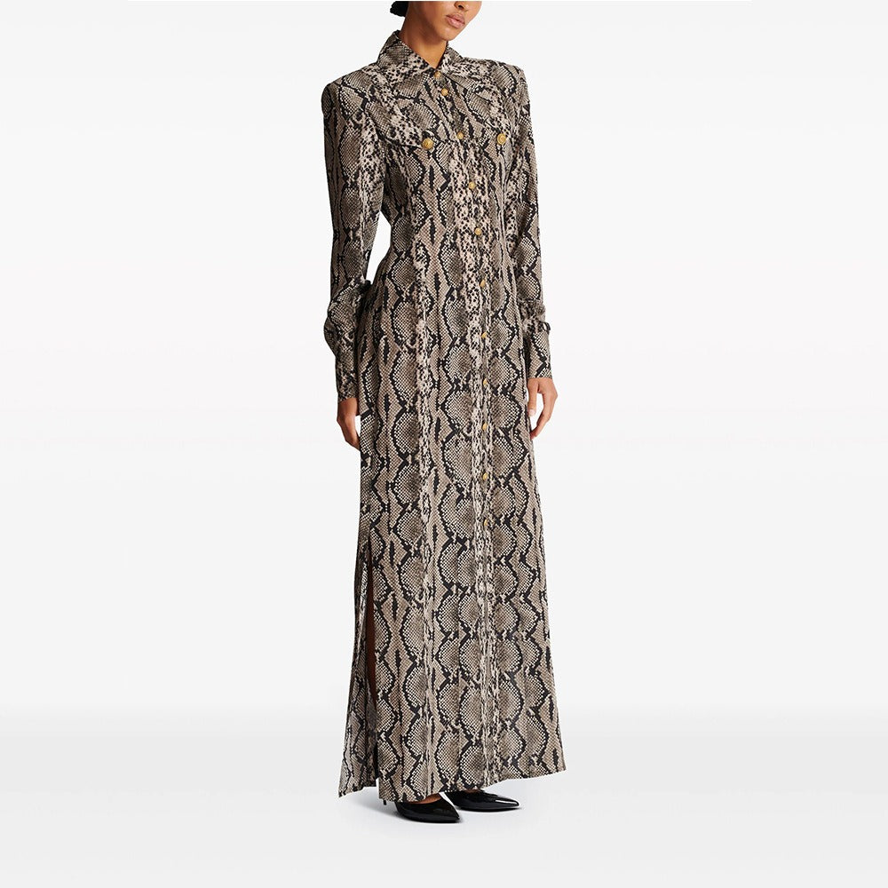 Printed extra long four button dress with inner layer for single wear