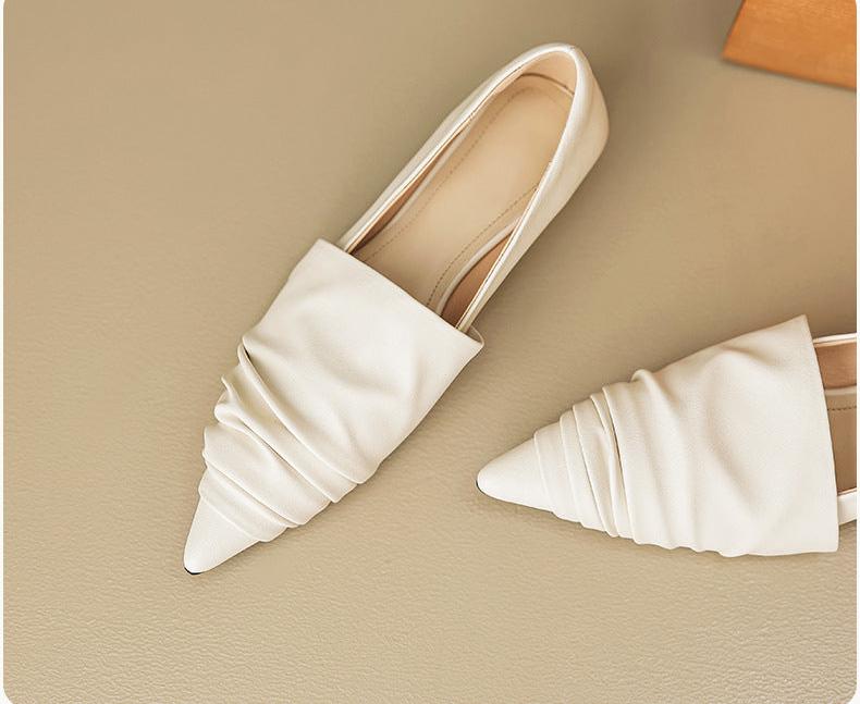 Pleated Pointed Toe Low Heel Shoes