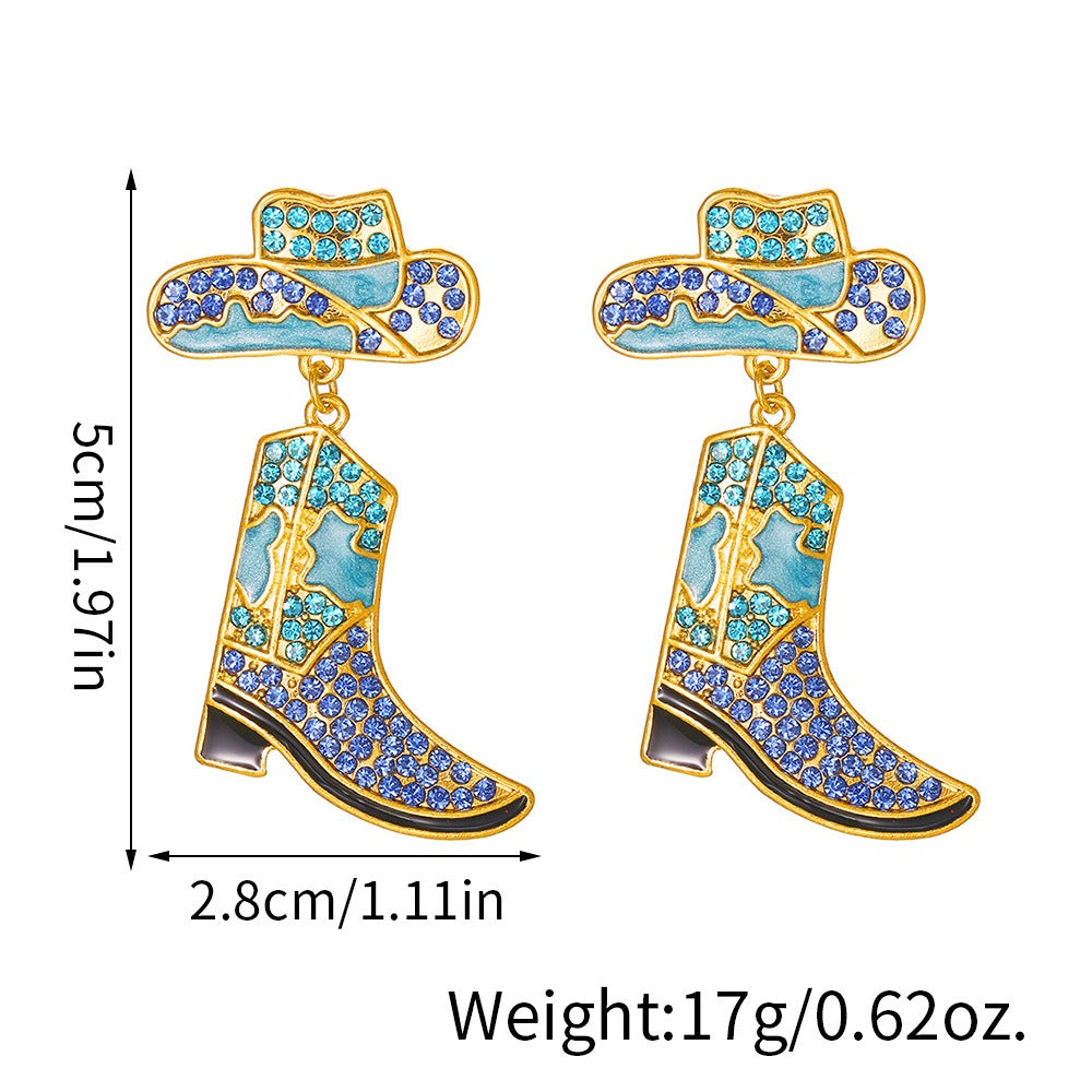 Inlaid Zircon Cowboy Hat Earrings