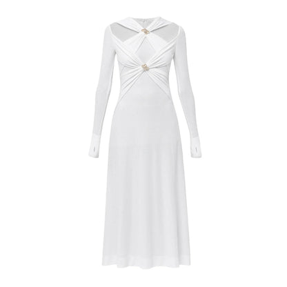 V-Neck Long Sleeve Cutout Maxi Dress