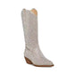 Rhinestone Studded Pointed Toe Slip-on Long Boots