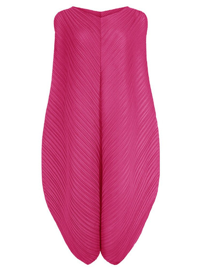 Miyake Pleated Irregular Hem Sleeveless Midi Dress