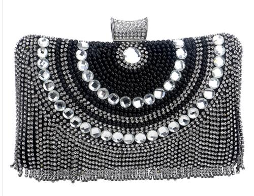 Sparkling Tassel Beaded Clutch Bag with Chain