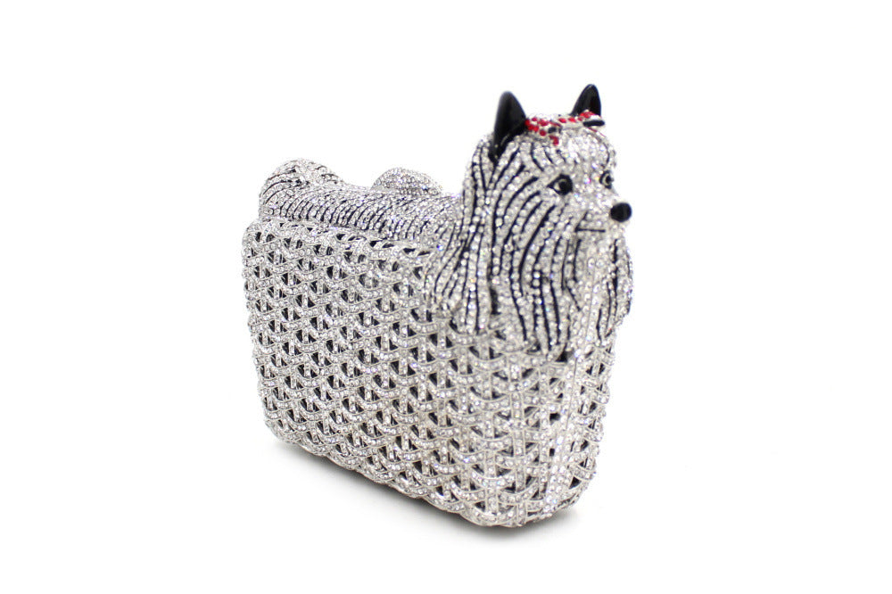 Puppy Rhinestone Hollow Out Clutch Bag