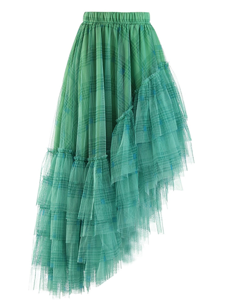 Plaid Irregular Asymmetrical Hem Skirt