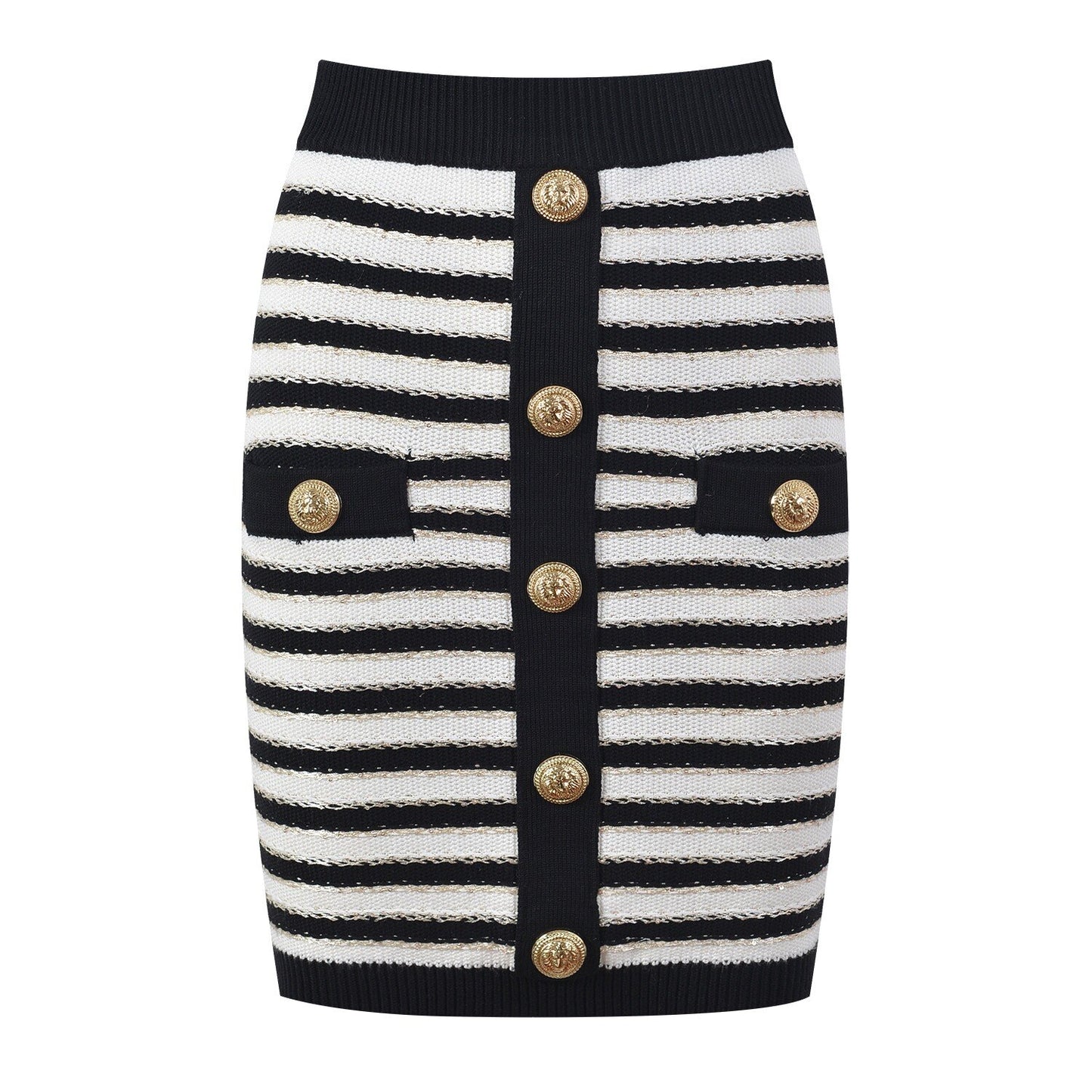 2Pcs Striped Gold Thread Knitted Sweater & Skirt Set