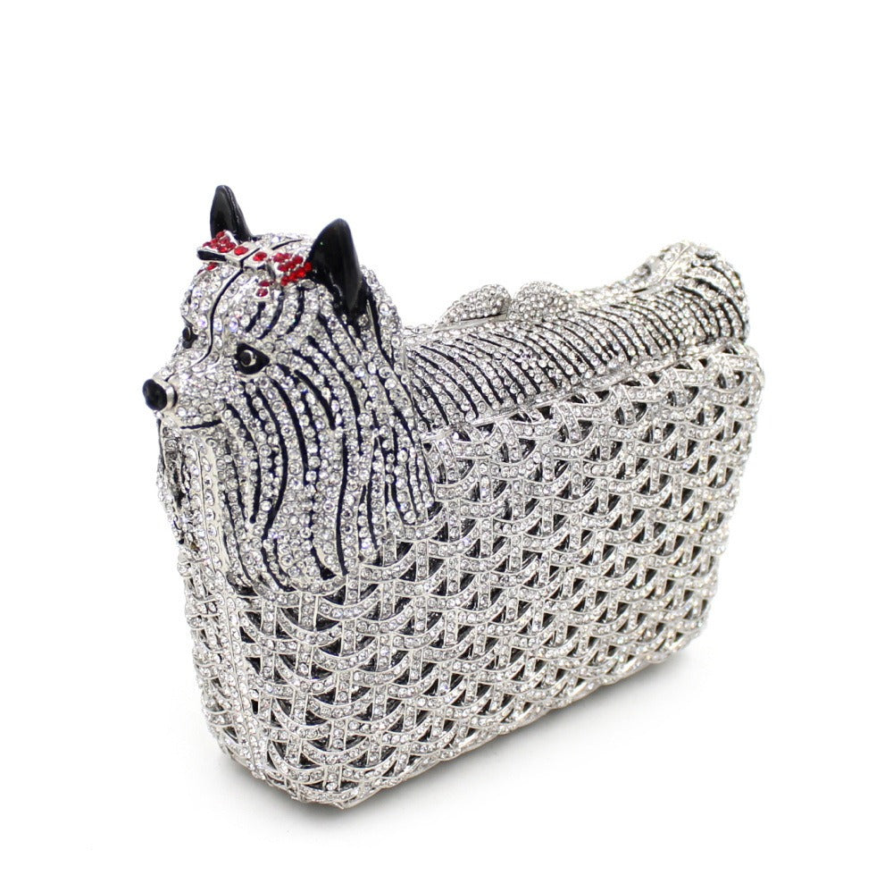 Puppy Rhinestone Hollow Out Clutch Bag