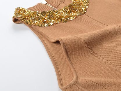 Sequin Beaded Collar Round Neck Sweater Dress