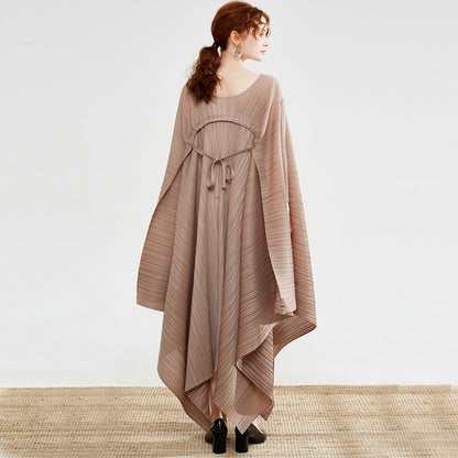 Miyake Pleated Tie-Back Irregular Hem Dress