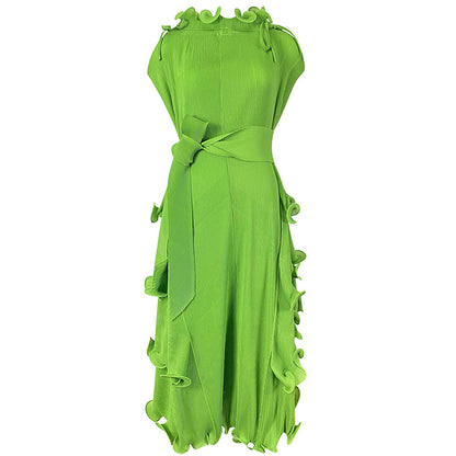 Miyake Pleated Ruffles Layered Sleeveless Midi Dress