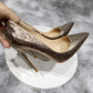 Shiny Gold Crocodile Pattern Pointy Toe Shoes