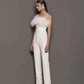 Strapless Feather Detail Straight Leg Jumpsuit