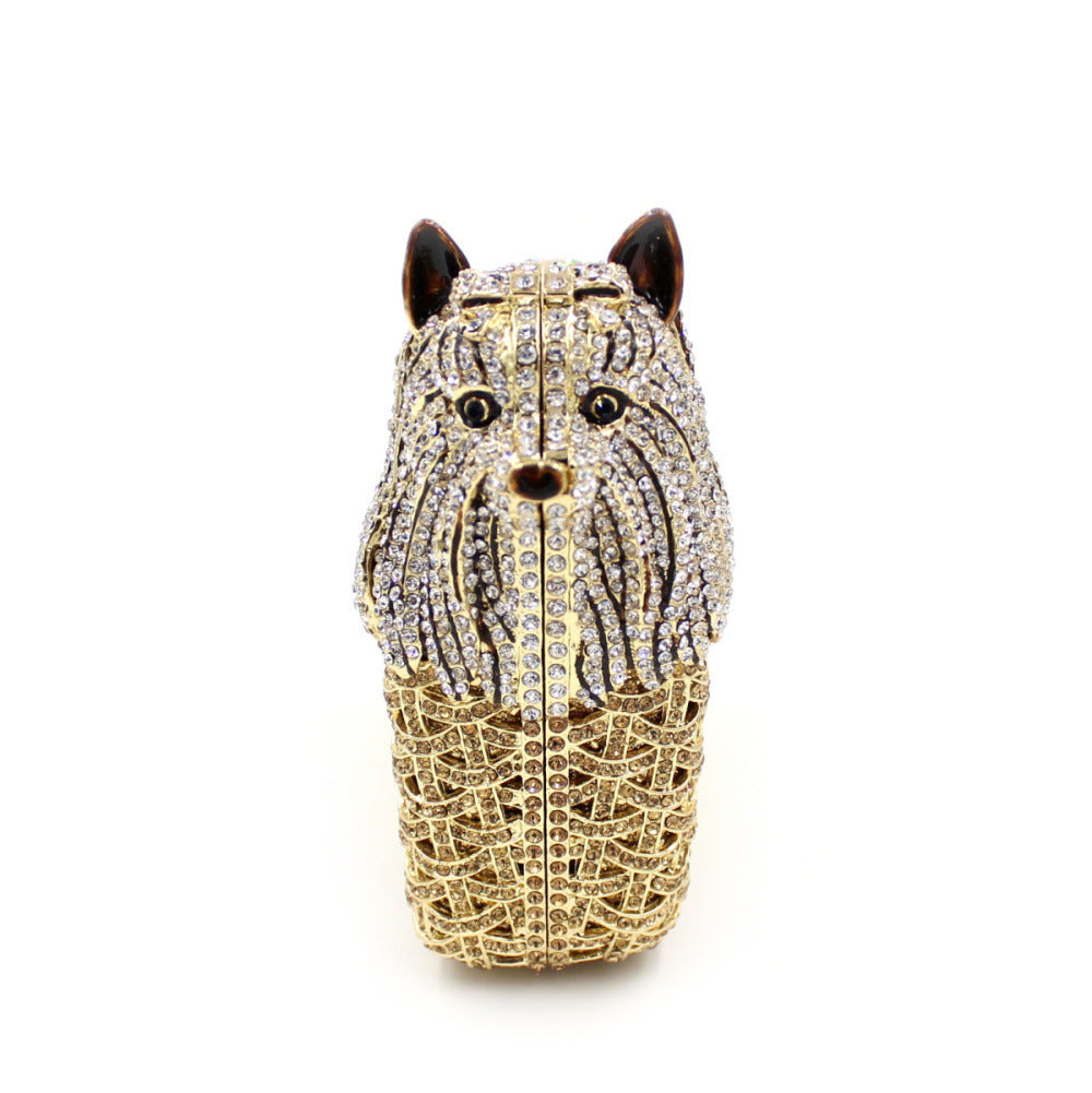 Puppy Rhinestone Hollow Out Clutch Bag